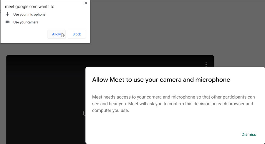 allowing access to microphone, camera, and notifications