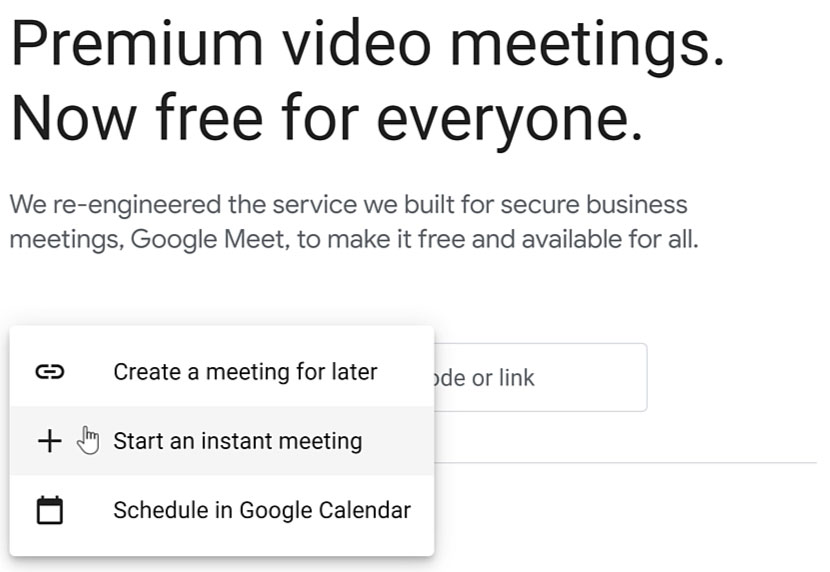 click Start an instant meeting