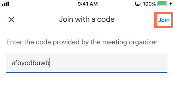 typing the code followed by tapping Join