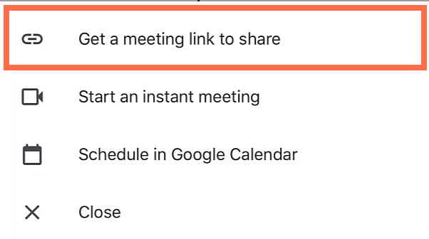 tapping Get a meeting link to share