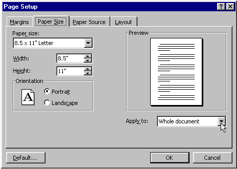 Page setup dialog box.