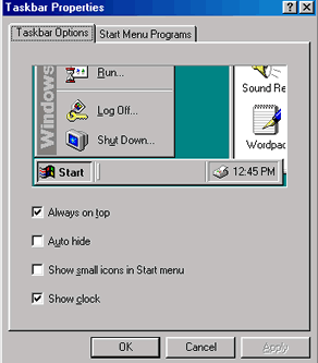 Taskbar Properties dialog box