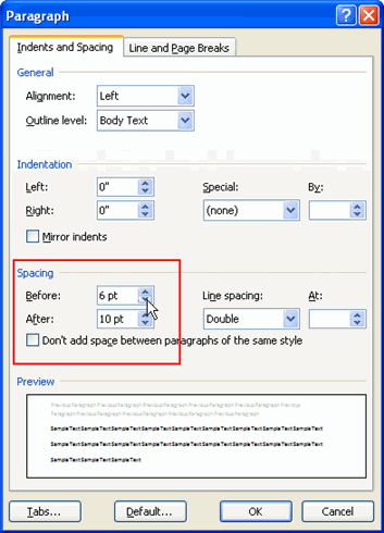 Before and After Paragraph Spacing Options