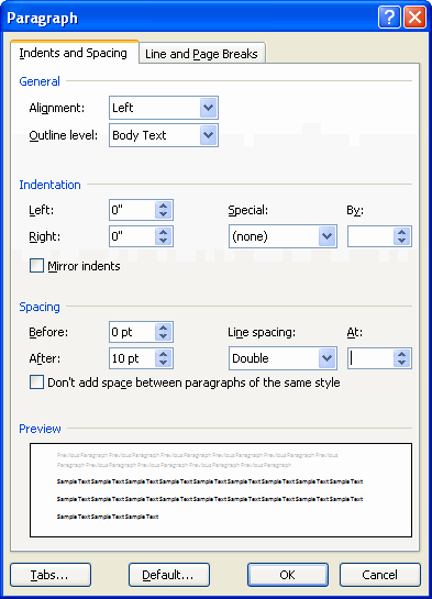 Paragraph Dialog Box