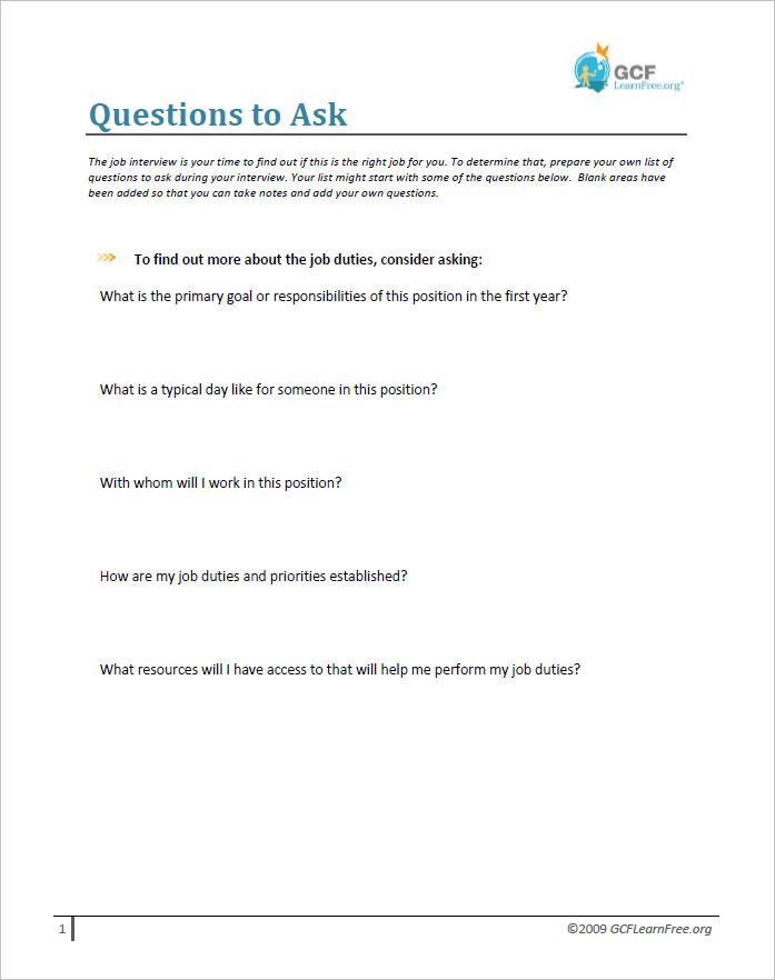 Questions to Ask Document