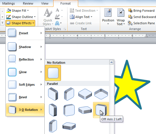 Choosing a 3-D rotation preset