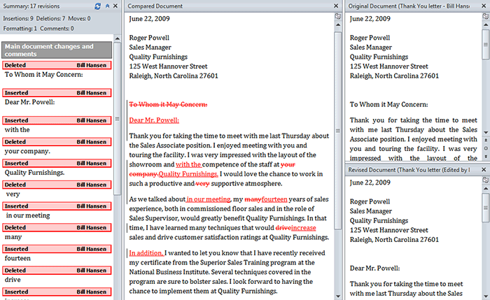 Comparing two documents