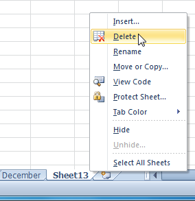 Deleting a worksheet