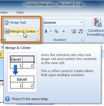 Selecting the Merge & Center command