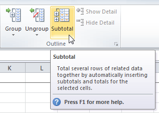 Opening the Subtotal dialog box