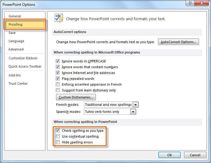 Modifying proofing options