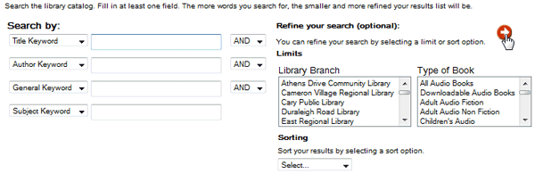 Screenshot of electronic card catalog