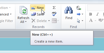 Creating a new record from the Ribbon