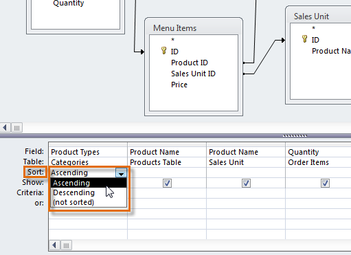 Applying an Ascending sort to a field