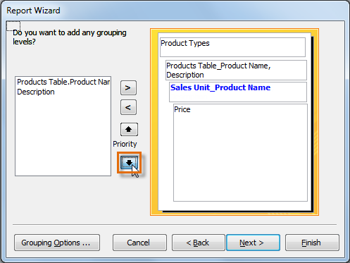 Moving the Sales Unit field down a grouping level