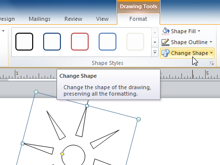 The Change Shape drop-down command