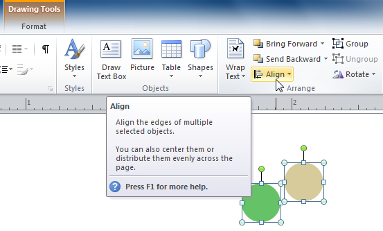 The Align drop-down command