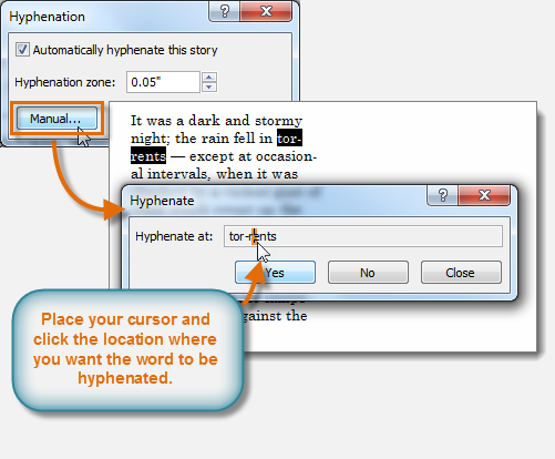 Manually placing hyphens