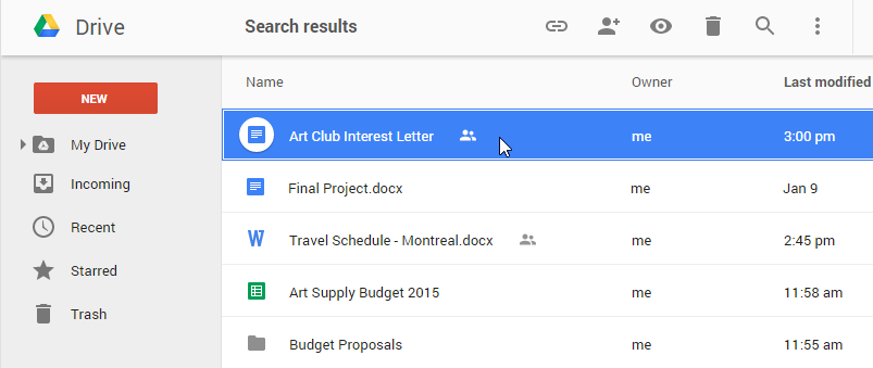 Screenshot of Google Drive