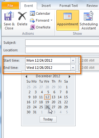 Screenshot of Microsoft Outlook 2010