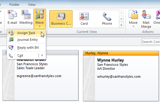 Screenshot of Microsoft Outlook 2010