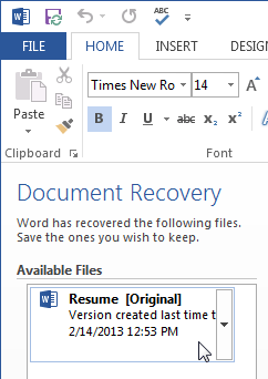 Screenshot of Word 2013