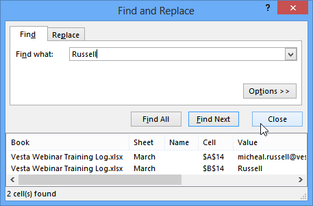 Screenshot of Excel 2013