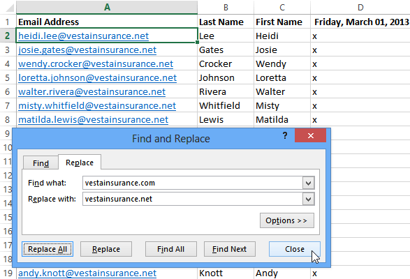 Screenshot of Excel 2013