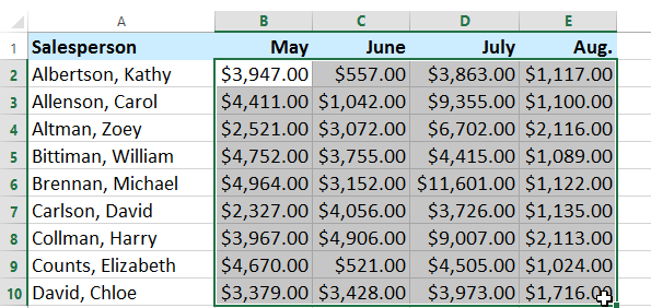 Screenshot of Excel 2013