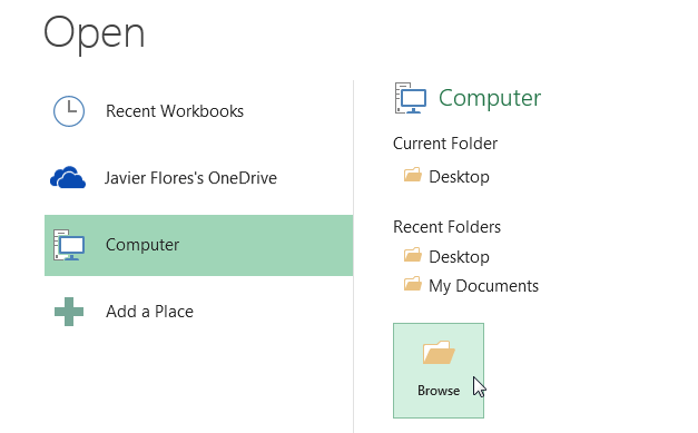 Screenshot of Excel 2013