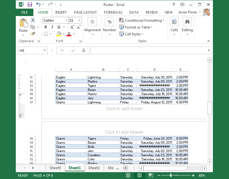 Screenshot of Excel 2013