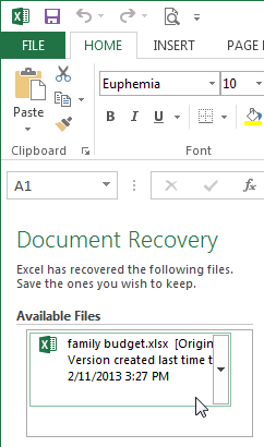 Screenshot of Excel 2013