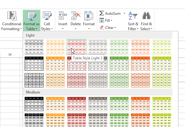 Screenshot of Excel 2013