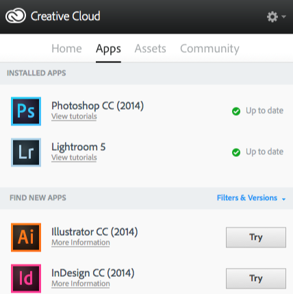 screenshot of Adobe Creative Cloud