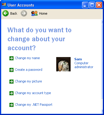 User Account window