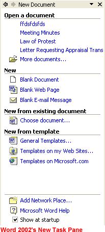 Word 2002's New task pane