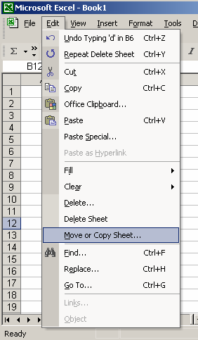 Edit and Move or Copy Sheet Menu Selections