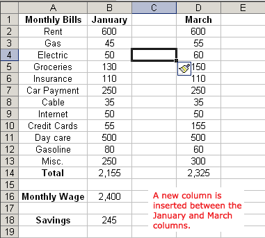 Column Inserted into a Spreadsheet