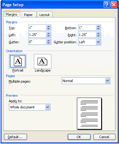 Page Setup Dialog Box